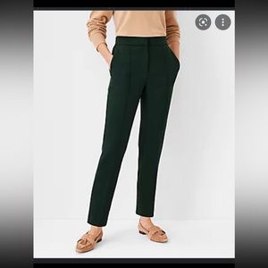 Ann Taylor The High Rise Pintucked Straight Leg Pant In Double Knit In Deep Leaf